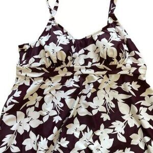Kona Sol Plum & White Floral Tankini Top Swimsuit Size 16W EUC #M-369